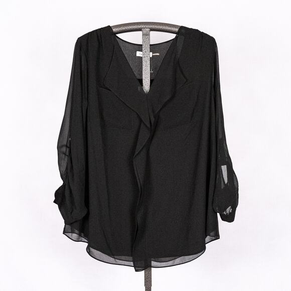 Calvin Klein Sheer Black Blouse Women's Size 2x Minimalist Flowy Career Romantic - Picture 1 of 6
